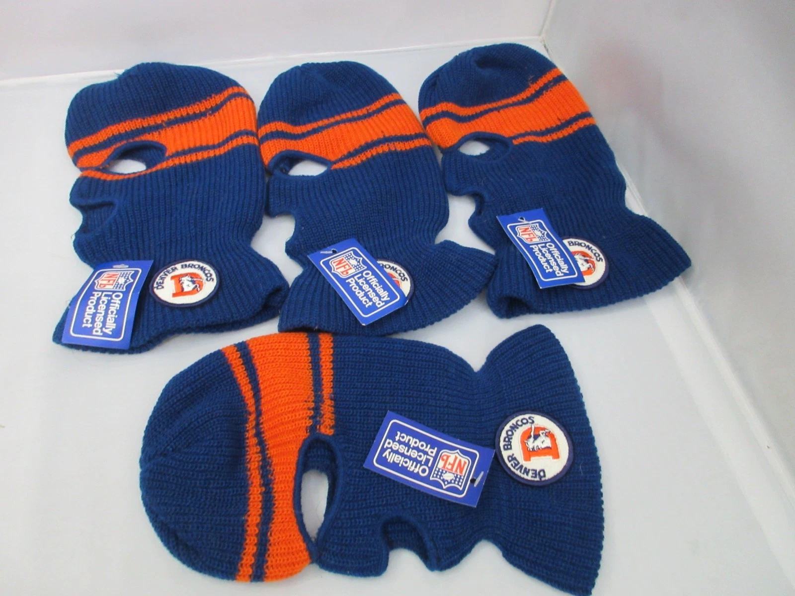 Lot of 4 - NWT Vintage DENVER BRONCOS Knit TODDLER (1-2 year old) Balaclava Mask