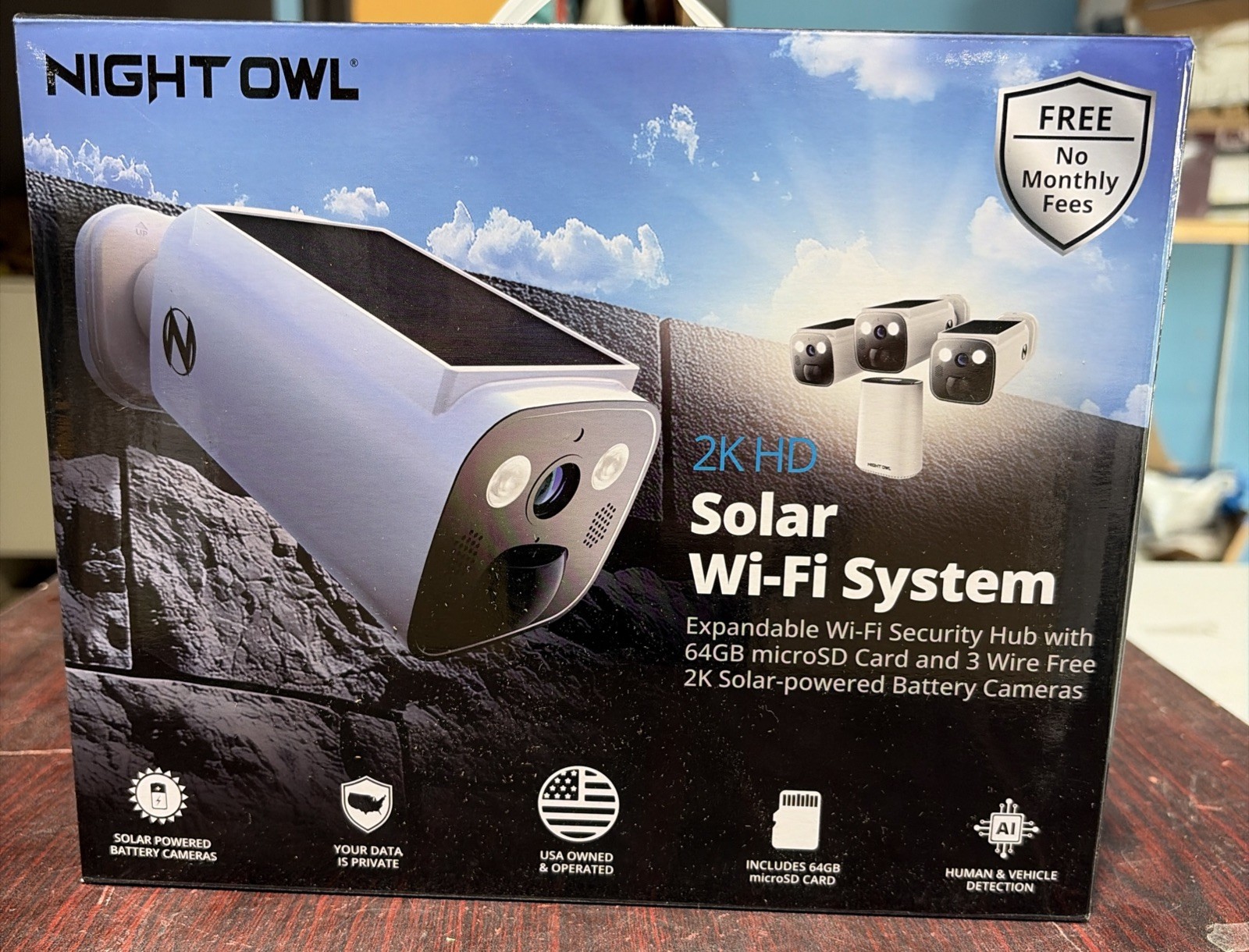 Night Owl 2K Solar 3-Camera Kit — New