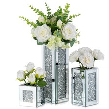 Silver Rectangle Glass Vases For Decor Hewory Tall Crushed Diamond Mirror Vase