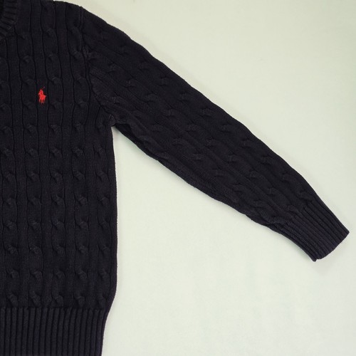 Polo Ralph Lauren Sweater Cable Knit Boys Size M (10-12) Pullover Navy Blue Crew - Picture 5 of 7