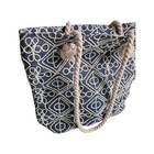Boho dunkelblau Fliesendruck Strandtasche Tasche Seil Griffe geometrisch gewebt Shopper