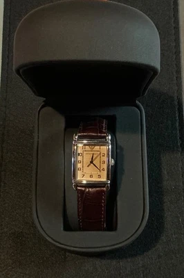 Montre femme Emporio Armani acier rectangulaire fond Ambre bracelet cuir brun 18 - Photo 1/4