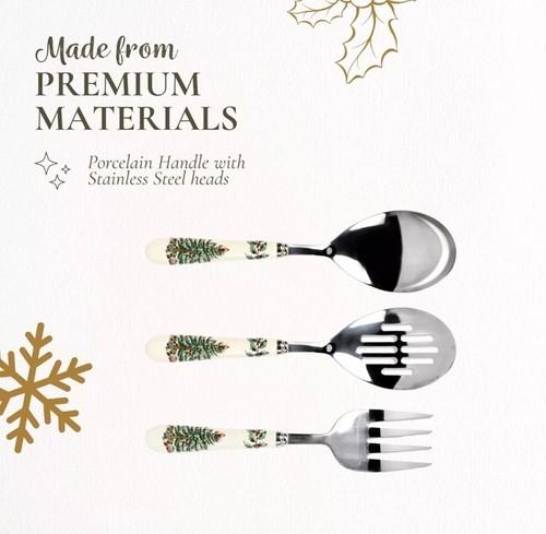 Spode Christmas Tree 3-Piece Cutlery Set, 10" Meat Fork/Serving & Slotted Spoon - Picture 4 of 7
