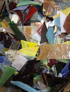 Scrap glass for mosaic or sm sun catchers box 12+  multi colors