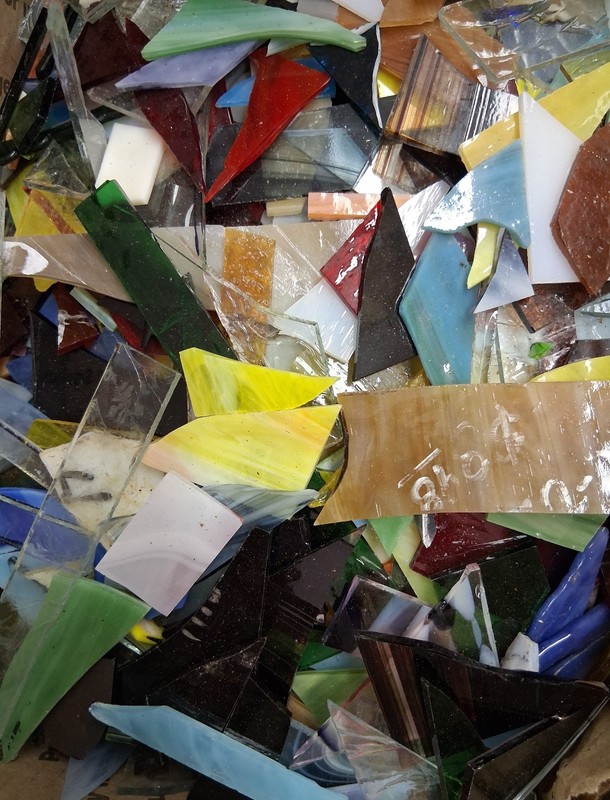 Scrap glass for mosaic or sm sun catchers box 12+  multi colors