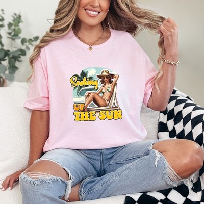 Soaking Up The Sun Damen Ring-Spun T-Shirt Retro Strand Geschenk für Sie