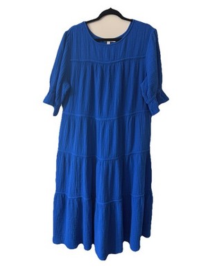 Chicos 4 xxl dress blue cotton midi tiered with half sleeves and pockets! | eBay Chicos 4 xxl dress blue cotton midi tiered with half sleeves and pockets! | eBay