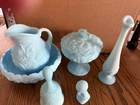 Vintage Fenton Blue Satin Glass Water Lily Frosted Colliction