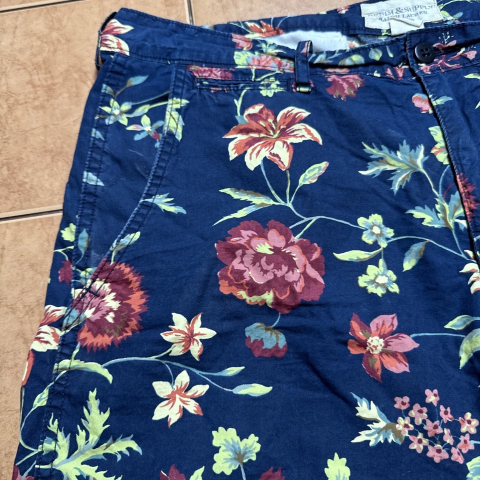 Shorts masculino Ralph Lauren denim e suprimentos tamanho 36 x 10 azul floral placa havaiana - Imagem 2 de 4