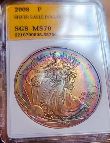 2008 P  BU American Silver Eagle SGS.$1 One Dollar INCREDIBLE Toning # 756