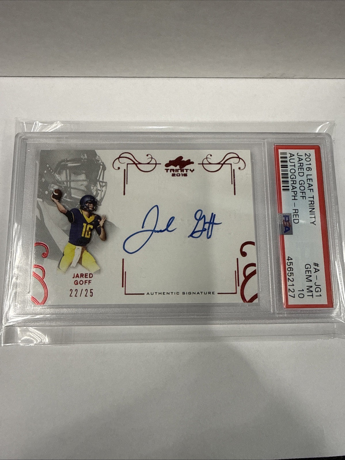 Jared Goff Leaf Trinity Autograph #AJG1 Red