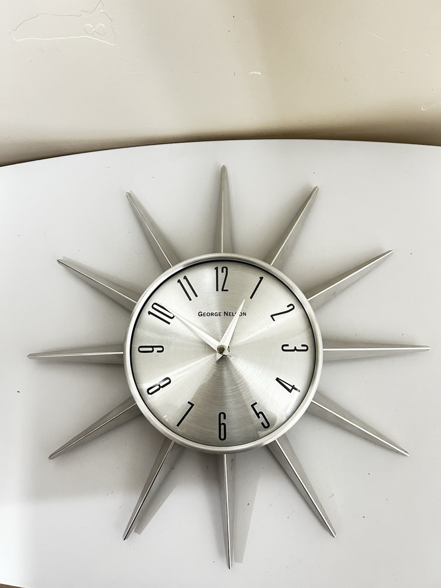 George Nelson Sunburst Clock Aluminum Vintage 15” MCM Style Tested
