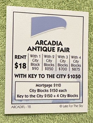 Vtg Arcadia-opoly Late For The Sky Replacement Property-Arcadia Antique Fair