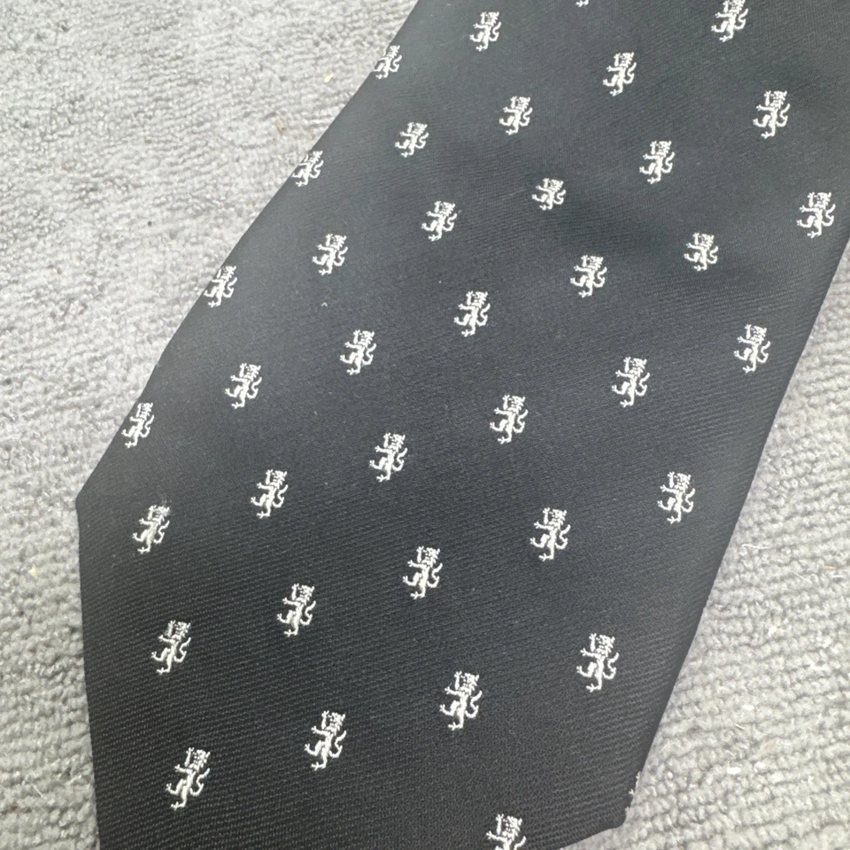 Corbata Ralph Lauren Etiqueta Púrpura Cuello Leones Negra Seda Hecha a Mano Clásica Bordada Foto 4 de 4