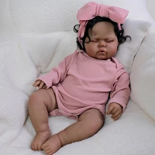19" Black Sleeping Newborn Cloth Body Reborn Baby Dolls Realistic Toddler Infant