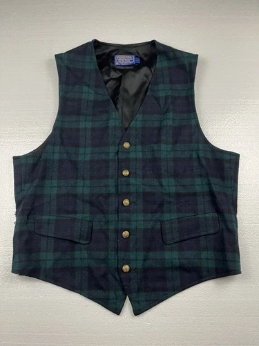 Vintage Pendleton Men’s 44 Green Navy Black Watch Tartan 100% Wool Vest USA - product listing photo