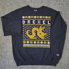 Drexel University Sweatshirt Large Blue Ugly Christmas Dragons Holiday Champion