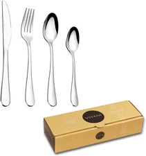 16 Piece Silverware Set for 4, Premium Stainless Steel Cutlery 16PCS, Silver 