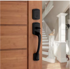 Kwikset Prague Matte Black Single Cylinder Entry Door Handleset with Round Pismo