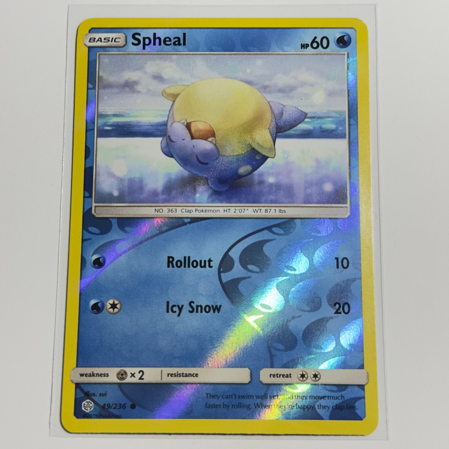 Spheal 49/236 Common Reverse Holo Card SM - Cosmic Eclipse Pokemon TCG LP