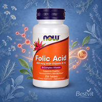 Now Foods, Folic Acid 800Mcg FolsäUre Mit Vitamin B12 250 Tabletten Super Preis