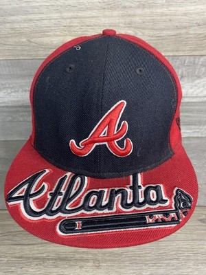 Atlanta Braves Hat Cap Fitted Mens 7 3/8 Red Blue MLB Baseball