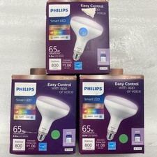 Lot of 3-Philips Smart Wi-Fi LED WiZ Bulb 65W Full Color BR40 Dimmable 21