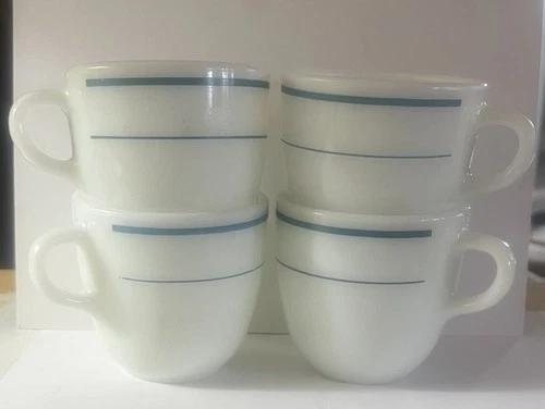 Vintage Decor Dinnerware By Corning Turquoise Stripe 4 Mugs #723 Pyrex