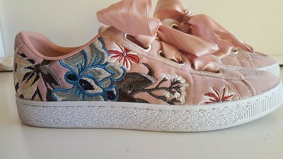 puma basket heart embroidered women's