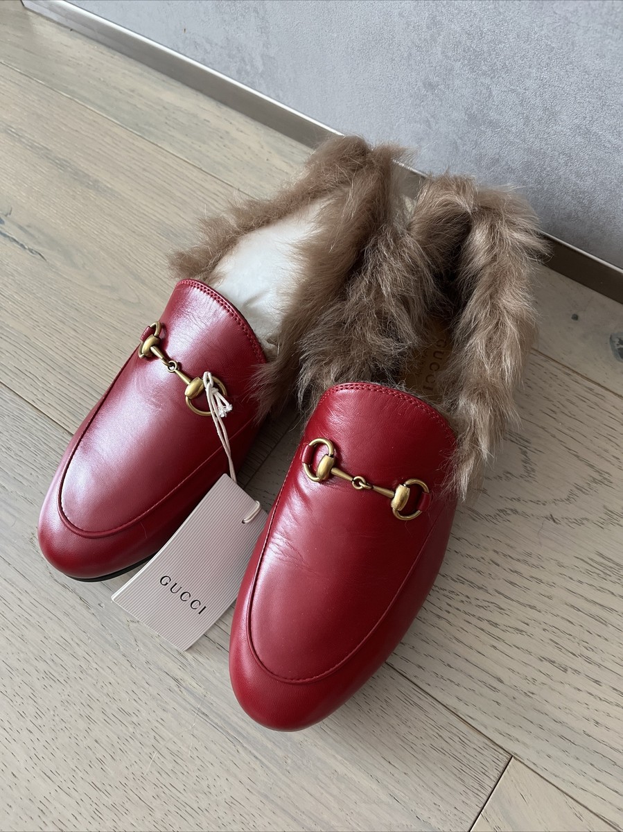 Authentic Gucci 37.5 MALAGA KID/GLASGOW HIBISCUS RED/NATURAL | eBay