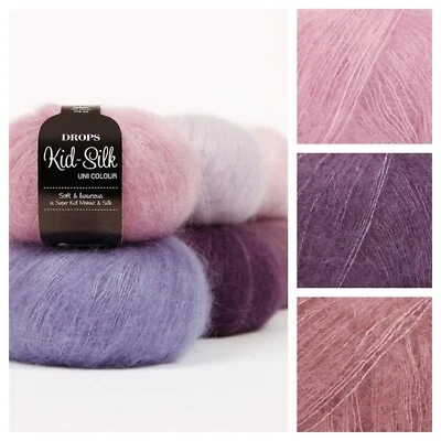 Drops Kid Silk - Lace Weight Halo Knitting Yarn 2Ply Mohair Silk Fingering 25gm