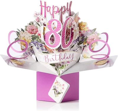 SECOND NATURE LTD Happy 80Th Birthday Pop-Up Greeting Card Original Second Nature 3D Pop up Cards