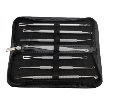 HEGAPRO Profi Gesicht Mitesser Entferner Pinzette Komedonenquetscher Set schwarz