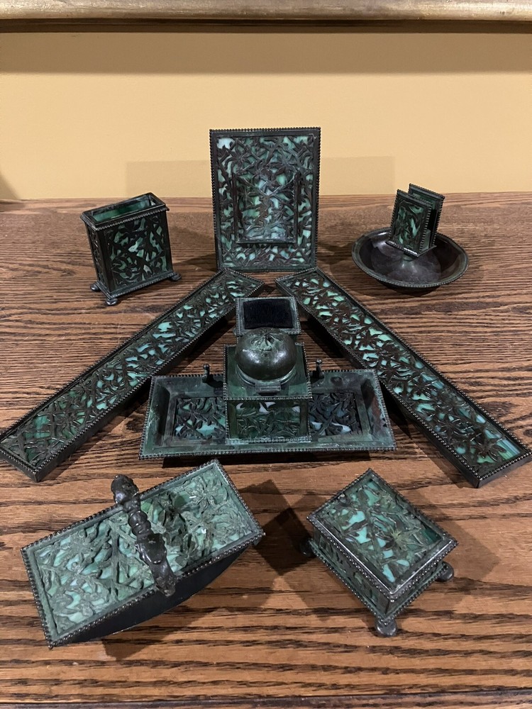 Apollo Studios Arts Crafts Mission Antique Vintage Desk Set Tiffany Rivière Era