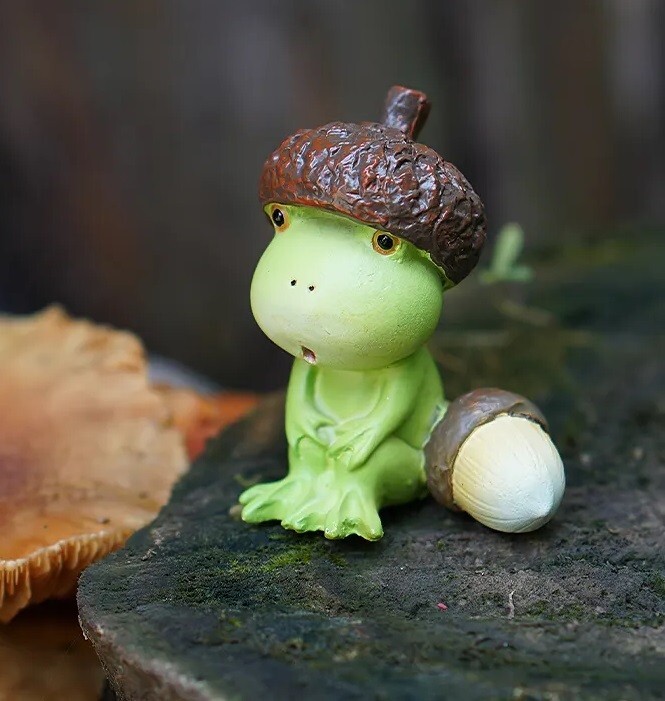 Acorn Hat Frog Miniature Fairy Garden Statue Resin Small Figurine Decor Gift