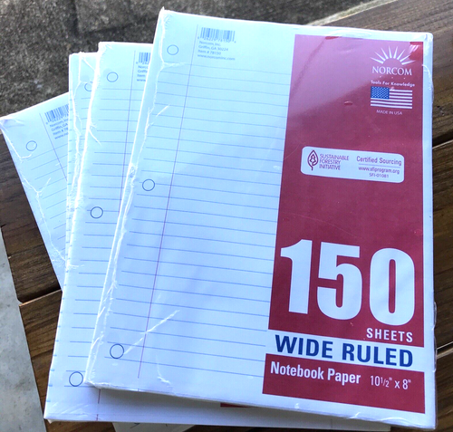 Mead Norcom Walmart Notebook Paper Wide Ruled 10.5 X 8 150 Sheets Lot of 4 - Picture 2 of 4