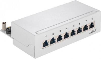 CAT 6a Mini/Desktop Patch Panel, 8 Port, (1 HE) STP geschirmt, grau