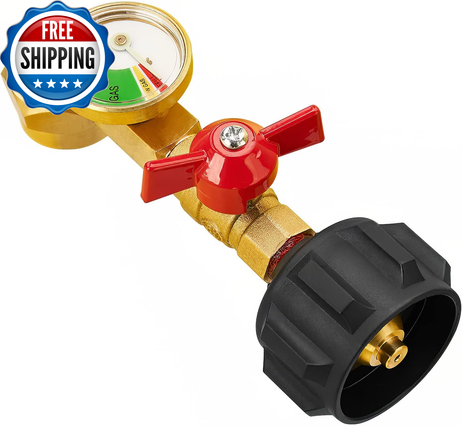 Propane Refill Adapter with Valve and Gauge, Fill 1 Pound Bottles from 20Lb Tank