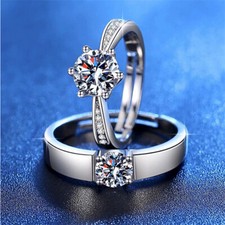 925 Sterling Silver Crystal Stone Adjustable Ring Engagement Women Jewellery UK
