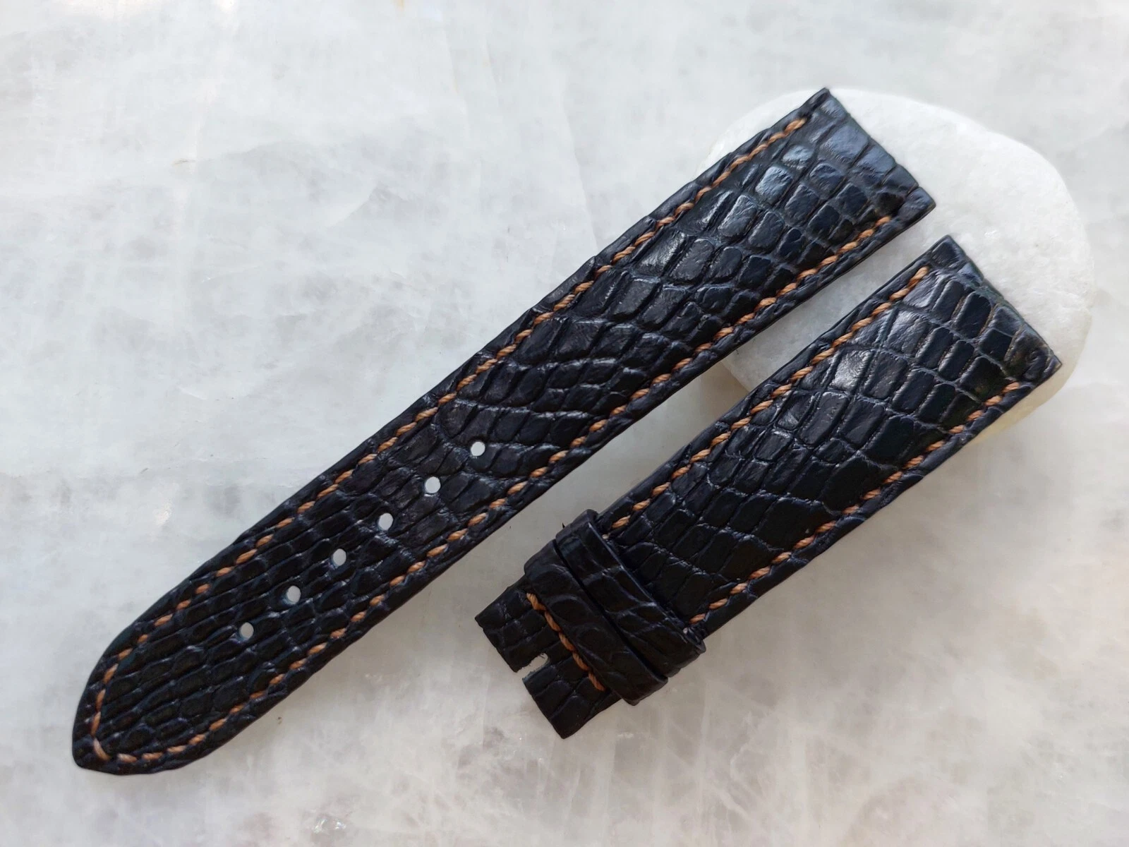 20mm/18mm Black Alligator Crocodile Print Leather Watch Strap Band