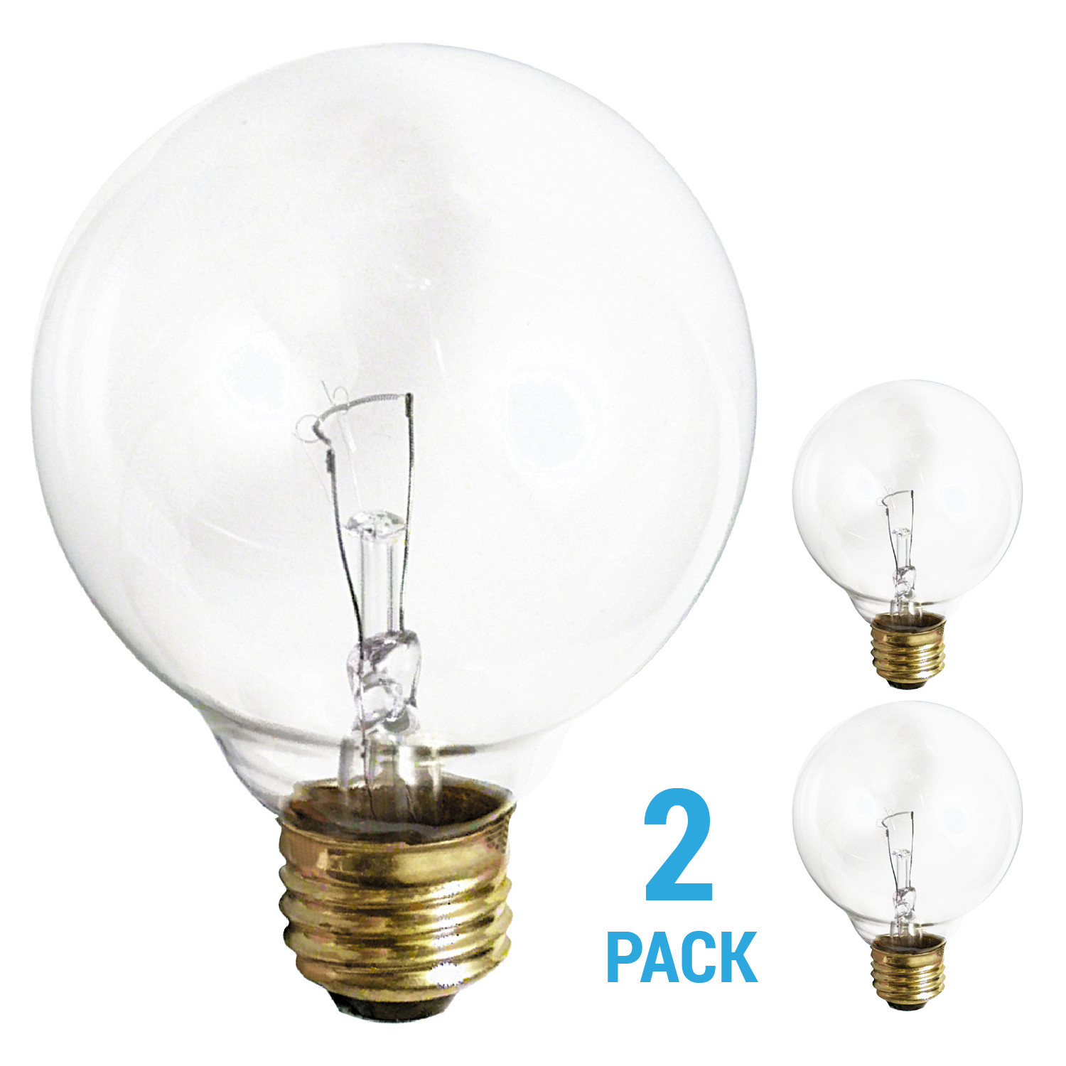 2 Pack 25G30 Globe Light Bulb G30 120V 25W Medium E26 Base Dimmable Clear