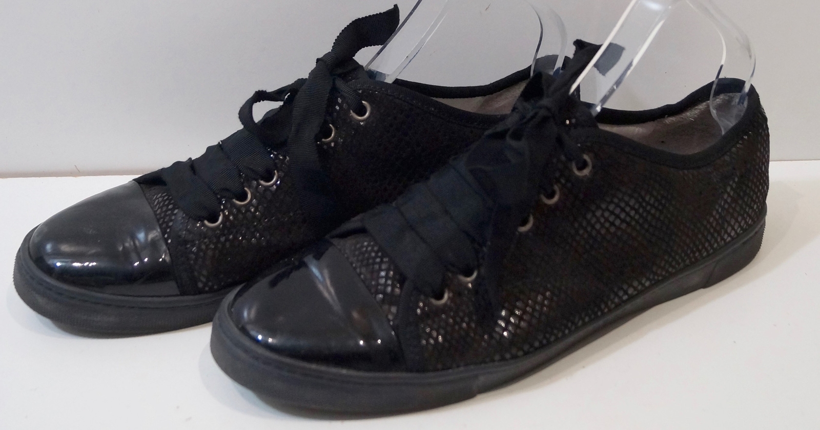 LANVIN Women's Black Python Embossed Leather Low … - image 1