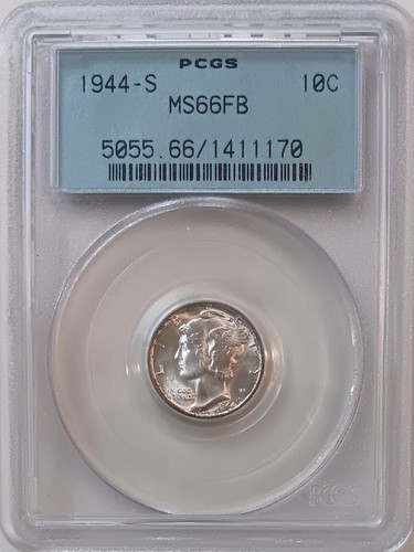 1944 S Mercury 90% Silver Dime PCGS Grade MS66FB Old Blue / Green Holder OBH OGH