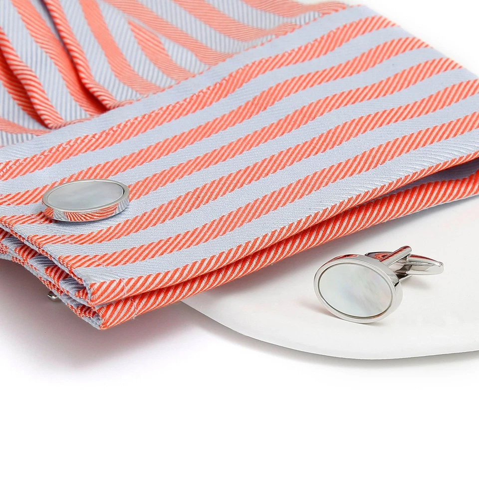 Pair Oval Shell Fashion Mens Cufflinks Mother of Pearl Cuff Links for Men Casual - Image 3 of 4