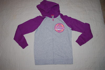 Girls GRAY PURPLE FLEECE SWEAT JACKET Hooded DREAM BELIEVE ACHIEVE  XS 4-5