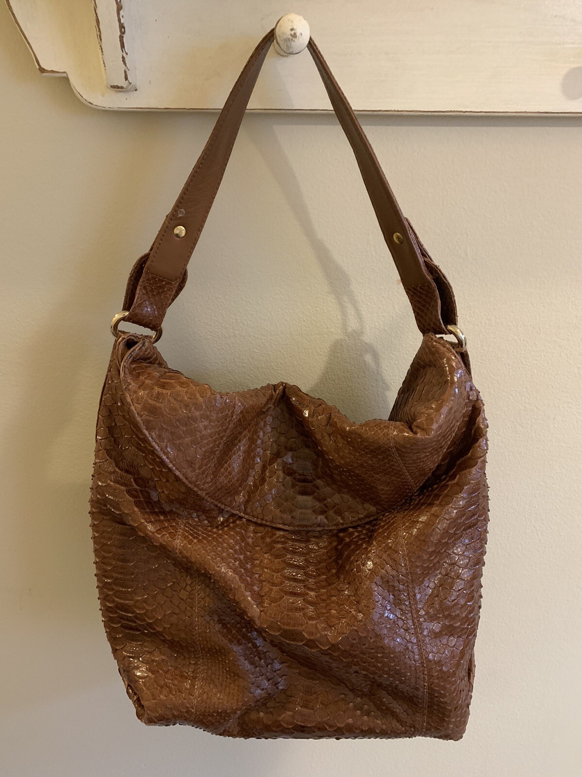 LAI Genuine Python Snakeskin Handbag Light Brown … - image 3