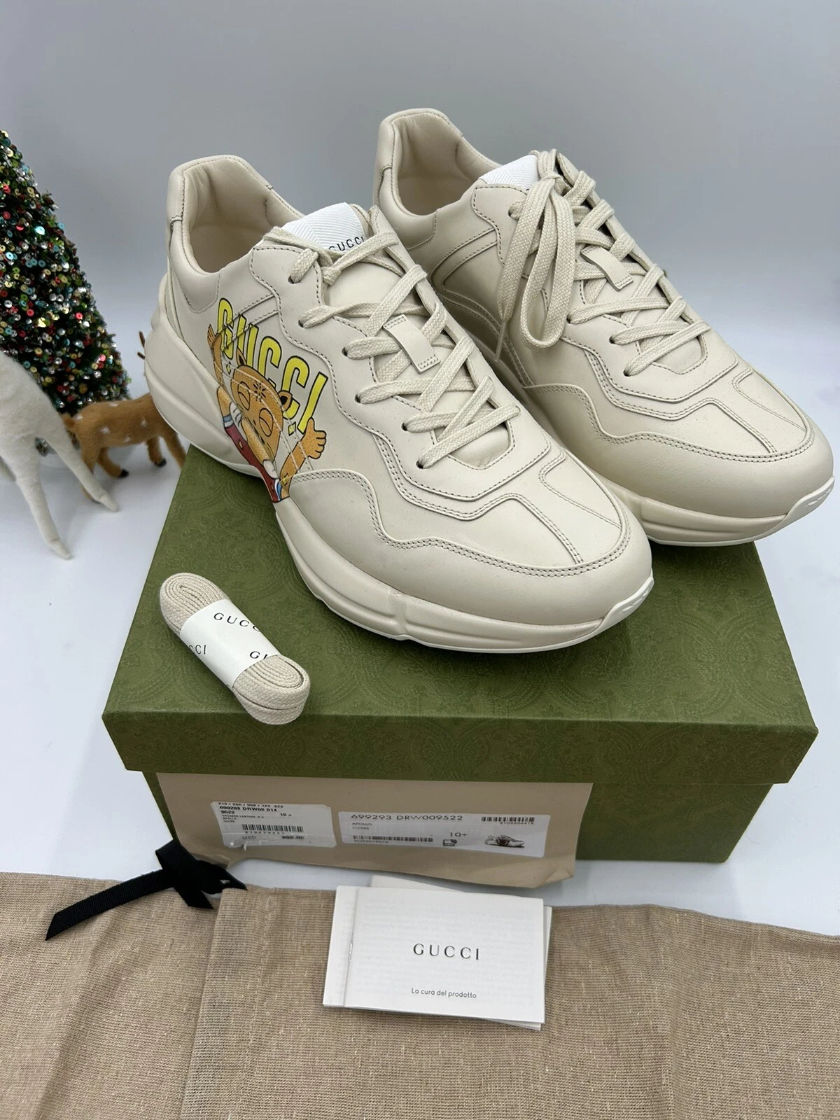 Baskets homme Gucci chat logo imprimé Rython taille 10,5 made in Italy