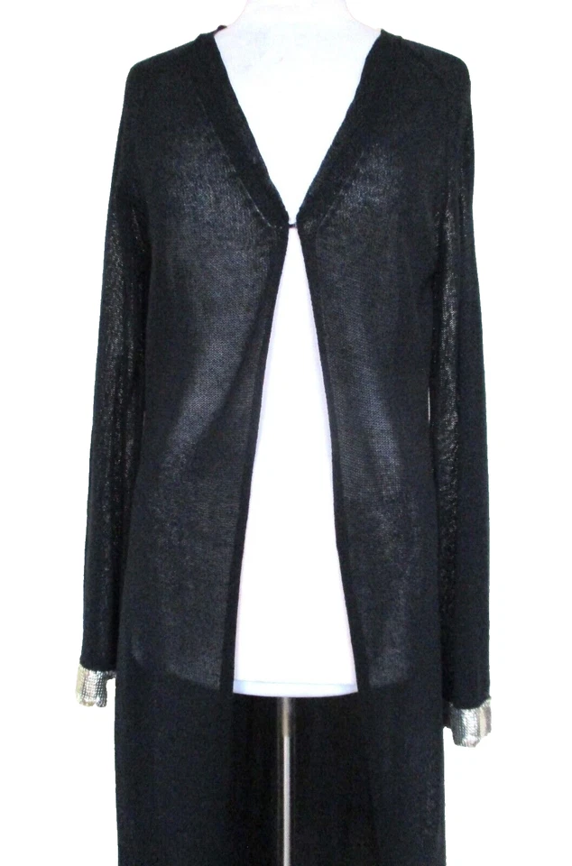 Maxi Abrigo Tejido Suéter Internacional Moda De Colección M Mujer Negro Cota de Malla Puños Foto 2 de 4