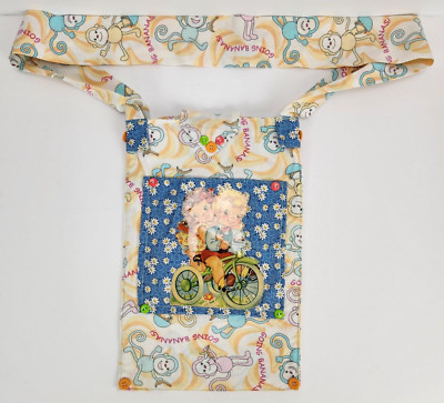 Handmade Crossbody Shoulder Bag ''Monkeys Going Bananas'' Vintage Children Bicycle