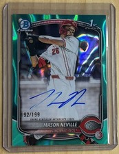 🔥Mason Neville 2025 Bowman Chrome 1st AUTO /199 Aqua Refractor Cincinnati Reds